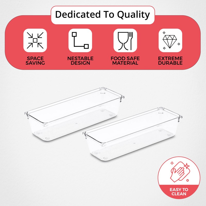 Amtido 4 Pack Drawer Organisers - Sturdy Clear Plastic -