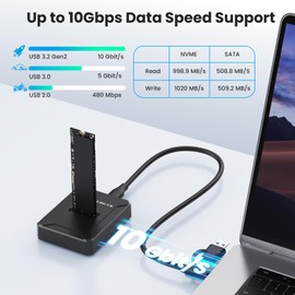 EYOOLD M.2 NVMe & SATA SSD Reader Adapter, M.2 SSD to USB C Docking Station for M.2 (M Key, B+M Key) NVMe and SATA NGFF SSD Size for 2280 2260 2242 2230 22110 Enclosure