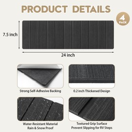 DGSL 4 Pack RV Step Covers, 24"x7.5" Self-Adhesive RV Stair Covers, Non-Slip Trimmable EVA Foam, RV Step Rug for Camper, Trailers, RV (Dark Black)