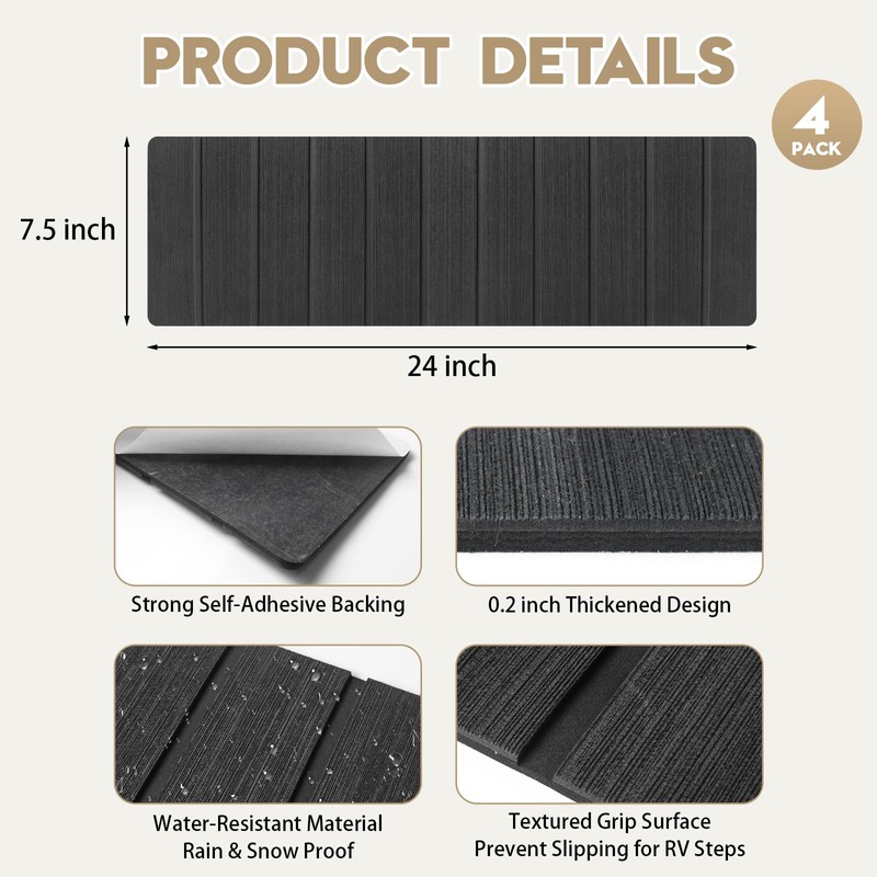 DGSL 4 Pack RV Step Covers, 24"x7.5" Self-Adhesive RV Stair