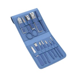 12Pcs Stainless Steel Manicure Pedicure Set, Nail Clippers Nail Care Tools Grooming Kit with Travel Leather Case (Blue)
