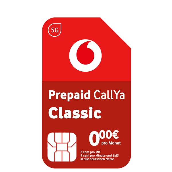 Vodafone Prepaid CallYa Classic SIM Card without Contract I 5G Network | 9 Ct. per Min or SMS in all German Networks & the EU I 3 Ct. per MB I 10 Euro Start Credit