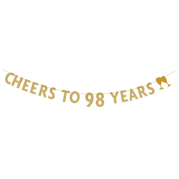 MAGJUCHE Gold glitter Cheers to 98 years banner,98th birthday party decorations