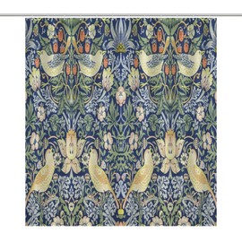 William Morris - Cortina de ducha con diseño original, diseño clásico, diseño de pájaros y fresas, diseño clásico, cortinas de ducha con estampado de ladrones de fresa, poliéster impermeable