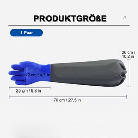 SVUPUE Pond Gloves, 1 Pair Pond Cleaning Gloves, 70 cm Long Rubber Gloves, Reusable Long Pond Gloves, Long PU Sandblasting Waterproof Work Gloves (Blue)