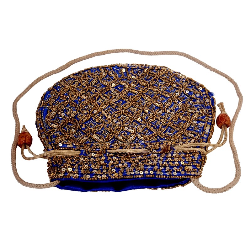 Purpledip Bolsa Potli (bolso con cordón): bordado de lentejuelas de