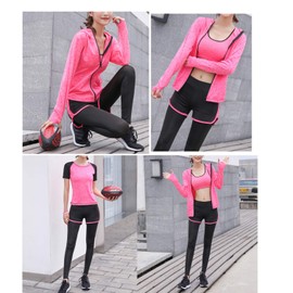 XPINYT 5pcs Workout Outfits for Women Athletic Sets Sport Suits Yoga Gym Fitness Exercise Clothes Jogging Tracksuits (Rose, Large)