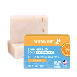 Newton Bay Swimmers Soap + Vitamin C | All Natural Body and Face Wash Soap Bar | Neutralizes and Washes Away Chlorine After Swimming | Revitalizes Sensitive Skin | 2-Pack of 4 Ounce Soap Bars