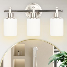 imizdlum 3-Light Bathroom Vanity Light, Brushed Nickel Wall Sconce with Milky White Glass Shade for Mirror, Bedroom, Living Room, Modern Style, E26 Base (Bulbs Not Included)