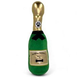 MIJOMA Barking Bubbles Dog Toy, Plush Champagne Bottle for Dogs, Squeaky Sound, Durable Polyester, 28 cm (Green)