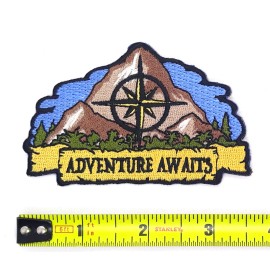 Adventure Awaits - Hiker - Outdoorsman Iron On Embroidered Patch 3 1/2" X 2 1/4"