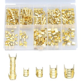 Glvaner Splice Terminals Terminal Connectors Copper Material Wire Connectors Crimp Terminal Set U Type Connection Terminals 5 Sizes 380 Pcs Auto Motorcycle Wiring Processing Storage Case Gold