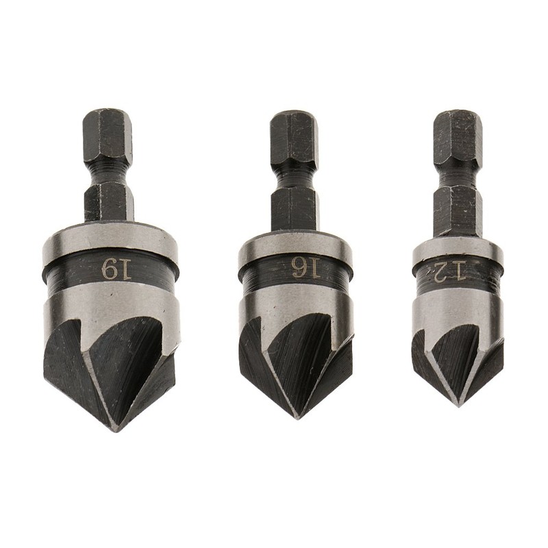 Malayas Set of 3Pcs Titanium Countersink Drill Bit Wood Chamfering