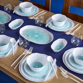 Silver Spoons TURQUOISE APPETIZER PLATES | Ocean Ripples Design | Lava Collection | 9” - 10 PC