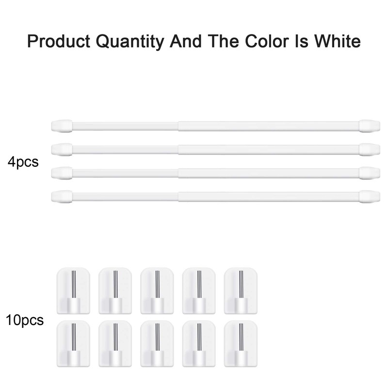 Jetec 4 Pieces Extendable Curtain Rod Cupboard Bars Tensions Adjustable