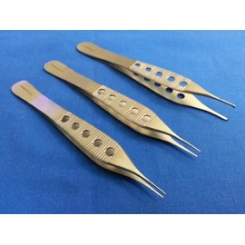 SET OF 3 PREMUM HIGH GRADE ASSORTED ADSON TISSUE FORCEPS 1X2 TEETH 4.75" STRAIGHT( REGULAR POINT + MICRO POINT + MICRO POINT WITH PLATFORM) HTI BRAND