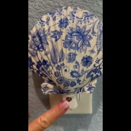 Blue Floral Nightlight Scallop Shell Coastal Decoupage Shell Art - Beach Home