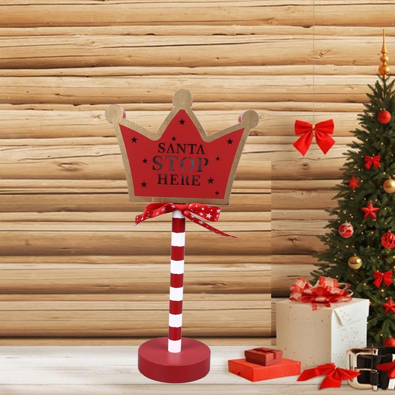 Christmas Stop Here Decor Metal Solid Wood LED Delicate Santa