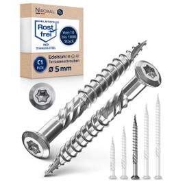 Pack of 100 Decking Screws 5 x 60 mm Long, Perfect for 25 mm Decking, Rustproof Hardened C1 Stainless Steel, Torx 25, Wood Screws with Flat Countersunk Head, Partial Thread
