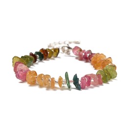 JM Design Watermelon Tourmaline Beaded Bracelet with Silver Plated Clasp 7.5" Length
