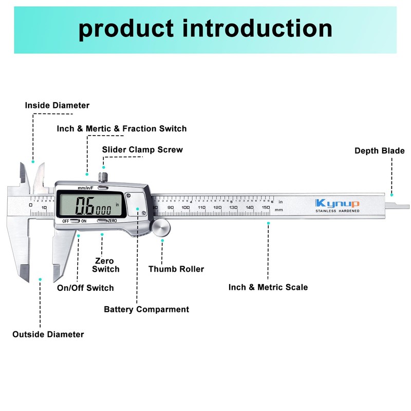 Kynup Digital Caliper, Caliper Measuring Tool, Micrometer Dial Vernier Caliper