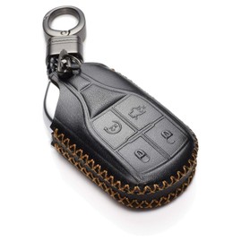 Vitodeco Genuine Leather Keyless Smart Key Fob Case Cover with Key Chain Compatible for Maserati Ghibli, Levante, Quattroporte (Remote Start, Black)