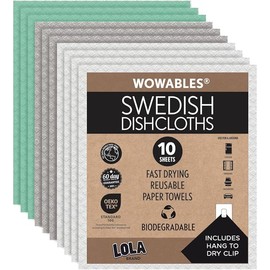 LOLA Swedish Dishcloths 10 Pk Biodegradable Reusable Paper Towels Absorbent Cellulose Kitchen Sponge Cloths Zero Waste Odor Free