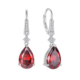 Aprila Women 925 Sterling Silver Teardop Leverback Drop Dangle Earrings with 8 * 12mm 5A Cubic Zirconia January Birthstone Garnet Color Jewelry for Her