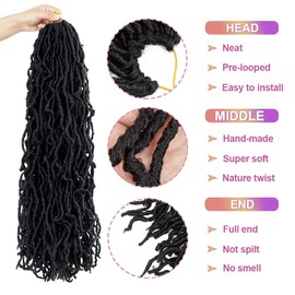 Beyond Beauty 6 Packs/Lot Nu Faux Locs Crochet Hair 24 Inches Pre-looped Goddess Locs Crochet Hair Soft Dreadlocks Synthetic Hair Extensions 18strands/Pack(#1B)