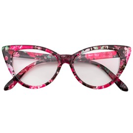 OWL Cat Eye Glasses for Women Retro Vintage - Floral Red Print Frame Clear Lens