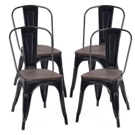 RELAX4LIFE Metal Dining Chairs Set of 4 Stackable Chairs Set 18 Inch W/Back and Stable Steel Frame for Indoor & Outdor Patio Bistro Cafe Side Bar Restaurant Kitchen Metal Chairs Bar Stools (Black)
