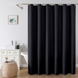 OVZME Zora 84 Inch Shower Curtain Set with 12 Plastic Hooks, Plain Fabric Black Shower Curtain for Bathroom - Extra Long Shower Curtain, Water Resistance, Machine Washable Soft Cloth, 72WX84L, Black