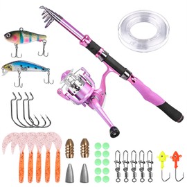 Ladies Telescopic Fishing Rod and Reel Combos,Spinning Fishing Pole Pink Designed for Ladies Fishing Girls Fishing Pole by PLUSINNO