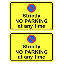 Pack of 2 reflective rigid plastic signs 300mm x 200mm x 3mm with rounded corners and eyelets - Strictly no parking at any time