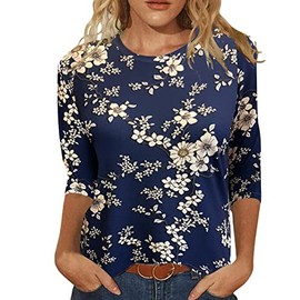 JomeDesign Dressy Tops for Women 3/4 Sleeve Shirts Round Neck Floral Print Tshirts