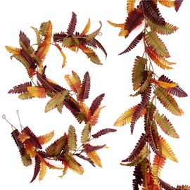 LSKYTOP 12Ft 6ft/pc Fall Garland Boston Fern Vines Artificial Fall Foliage Garland for Indoor Outdoor Wedding Thanksgiving Dinner Party Decor