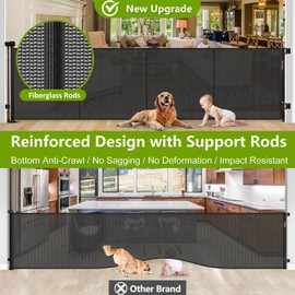Reinforced 42" Tall Retractable Baby Gates Extra Wide Dog Gate with Support Rods - Prevent Crawling Under, 175" Extra Long Baby Gate Tall Dog Gate Indoor Retractable Fence Outdoor Garage Gate, Black