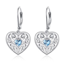 Heart Earrings Filigree Leverback Earrings Dangle Heart Earrings Hook Earrings for Women Fashion 925 Sterling Silver Hypoallergenic Jewellery, Sterling Silver