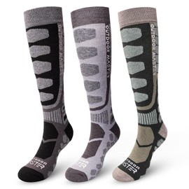 OutdoorMaster Merino Wool Ski Socks, 3-Pack Over The Calf Non-Slip Cuff for Men & Women, Winter Compression Thermal Socks for Skiing, Snowboarding, Outdoor Sports