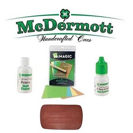 McDermott Billiards Pool Cue Shafts Maintenance Kit McMagic Micro Burnishing Papers + Ultra-Glide Shaft Conditioner + Renew Shaft Cleaner + Leather Pad Shaft Conditioner