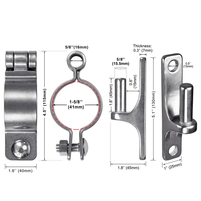 Insaga 304 Stainless Steel Gate Hinges Wall Mount | 1-5/8''