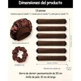 Rizos Sin Calor, Set De 13 Piezas Para Ondas Sin Calor, Gorro y Rizadores Para Cabello, Creador De Rizos Naturales Durante El Sueño, Tela Suave, Color