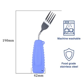 EZ Assistive - Cuchara adaptativa y tenedor fácil de sostener para comer independiente (tenedor morado, curva 45° mano izquierda)