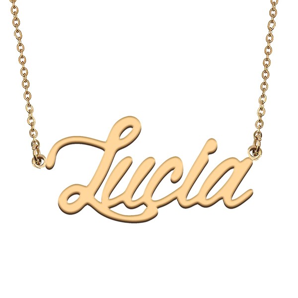 HUAN XUN Golden Lucia Necklace with Names Customized for Women