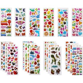 Pegatinas para Niños 500+ 3D Puffy Pegatinas, 22 Hojas Kid Stickers, Variedad de Pegatinas para Regalos Gratificantes Scrapbooking Que Incluye Animales, Peces, Dinosaurios, Números, Frutas, Aviones y Más