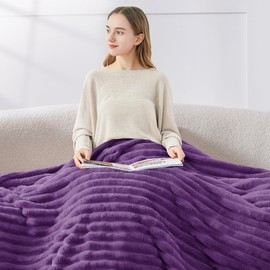BEDELITE Fleece Throw Blanket for Couch - 300GSM Soft & Warm Fluffy Purple Blanket, Decorative and Giftable Striped Blankets for Women, Men, 50"x60"