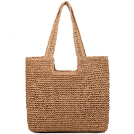 YAVCOOL Straw Beach Bags for Women Straw Woven Beach Tote Bag Casual Boho Large Shoulder Handbags Purse for Vacation Holiday Picnic