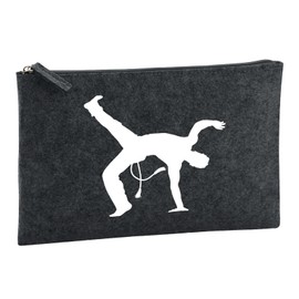 Huuraa Kulturbeutel Capoeira Silhouette Geschenk 1 Liter Charcoal Filz Capoeira Geschenkidee