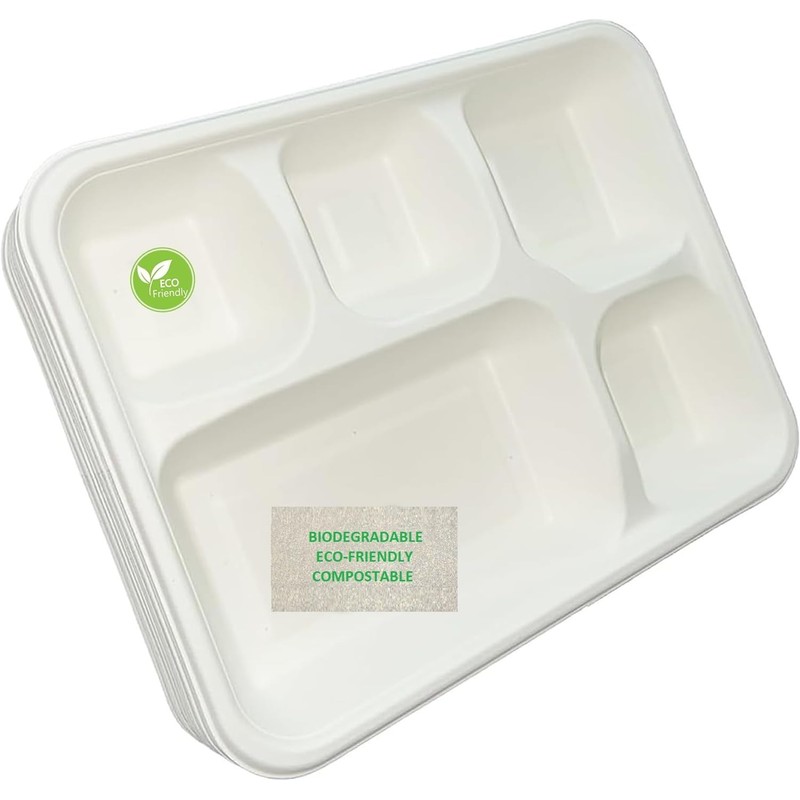 PRISTINE ENTERPRISE Large Strong 5 Compartment Disposable Plates for Lunch