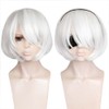 ANOGOL Hair Cap+ Short Bob Pure White Cosplay Wig Costume